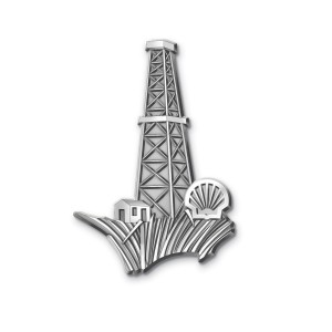 Shell White Gold Oil Rig Lapel Pin